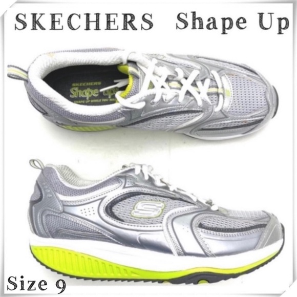 SKECHERS Shape-UPS Rocker Sole Walking Shoes SN12325 in Silver, Neon Lime Green - Picture 1 of 9